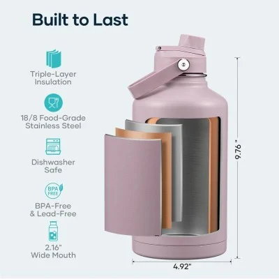Buzio Duet Series Water Bottle with 2 Lids and Sleeve 1.9L - Purple